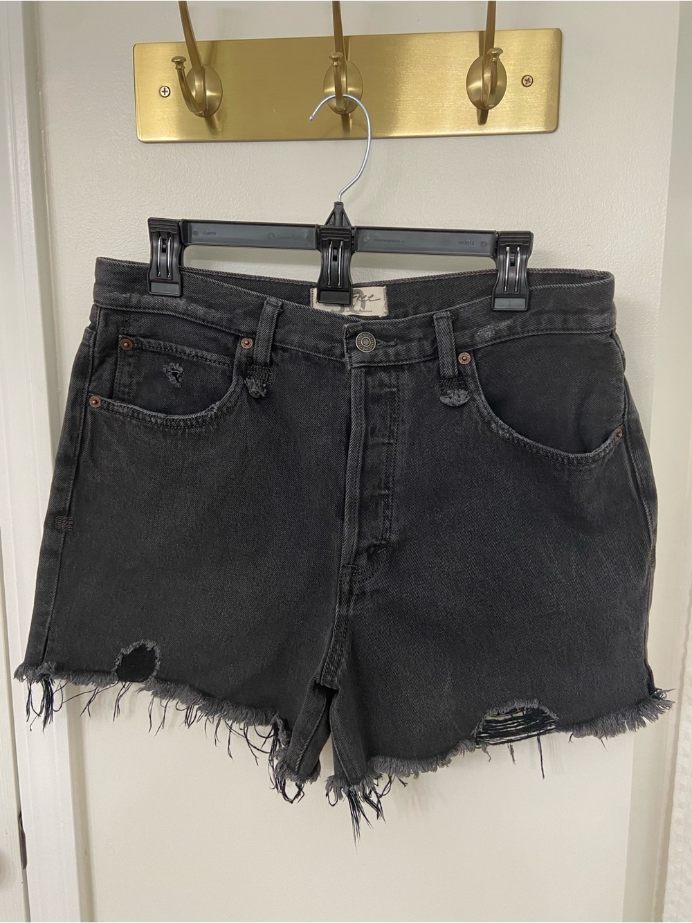 We The Free by Free People Black Distressed High-Rise Jean Shorts